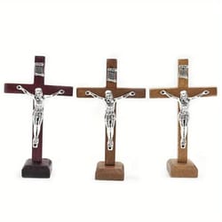 vintage wooden standing crucifix – elegant catholic jesus cross for home & church decor