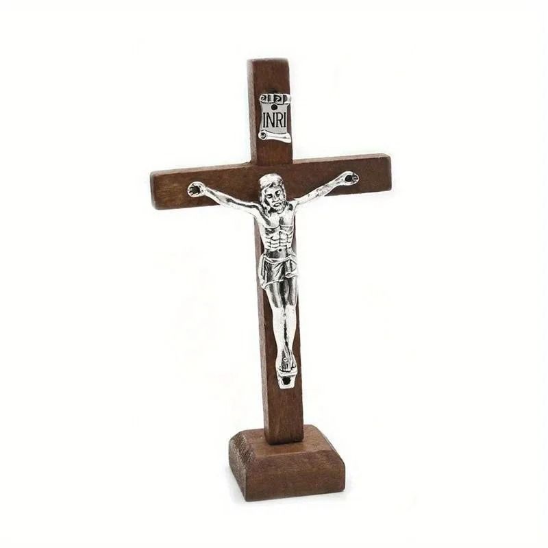 Vintage Wooden Standing Crucifix Elegant Catholic Jesus Cross For Home Church Decor 3