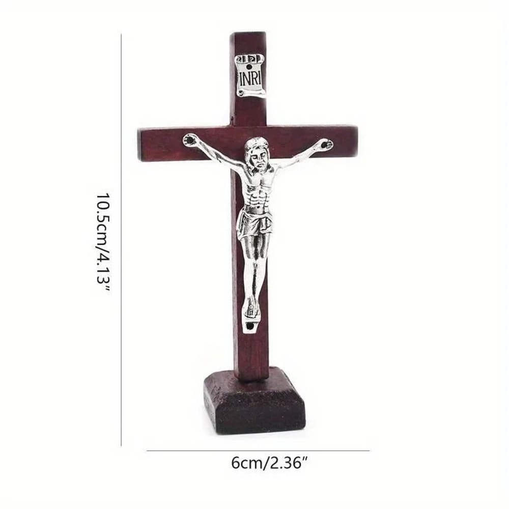Vintage Wooden Standing Crucifix Elegant Catholic Jesus Cross For Home Church Decor 4