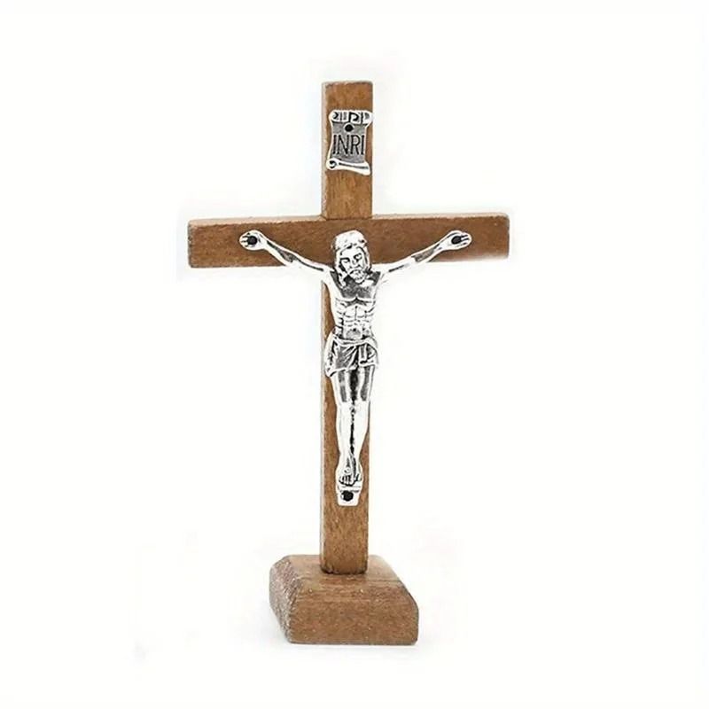 Vintage Wooden Standing Crucifix Elegant Catholic Jesus Cross For Home Church Decor 5