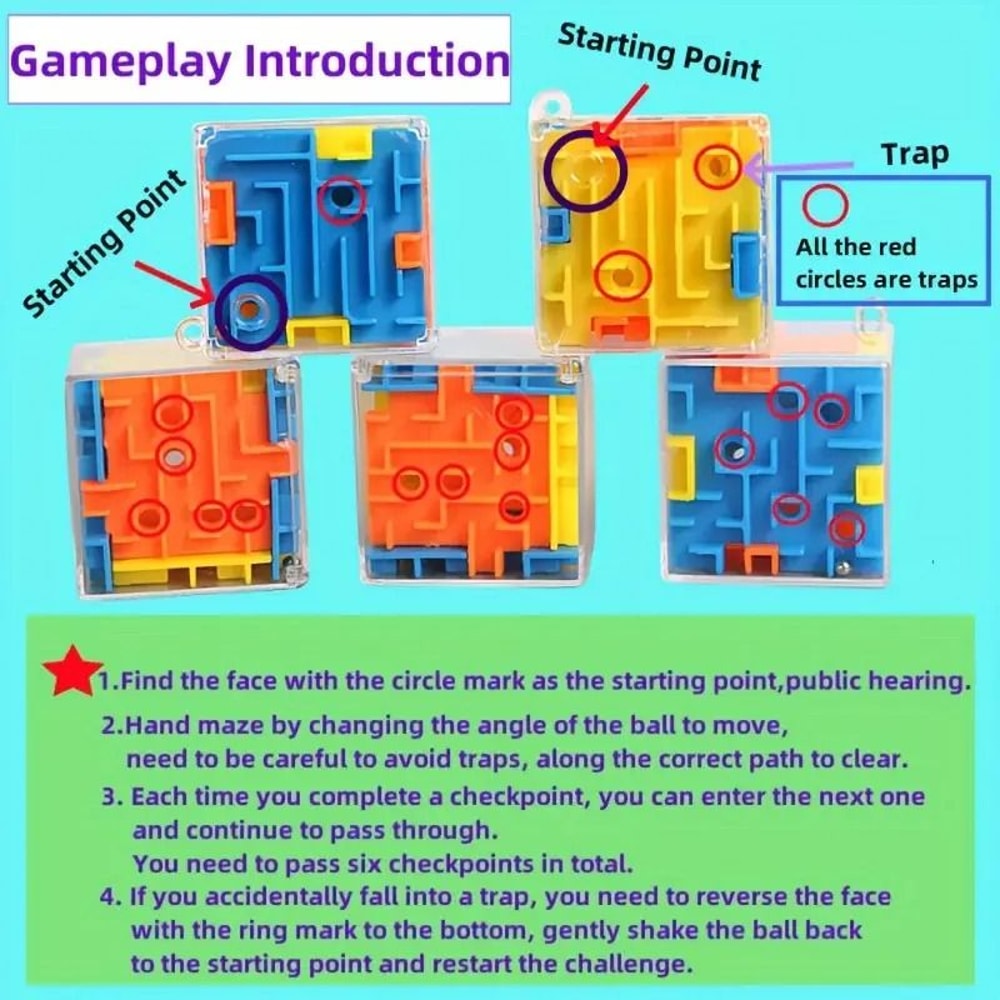3D Maze Magic Cube SixSided Transparent Puzzle Stress Reliever Toy 6