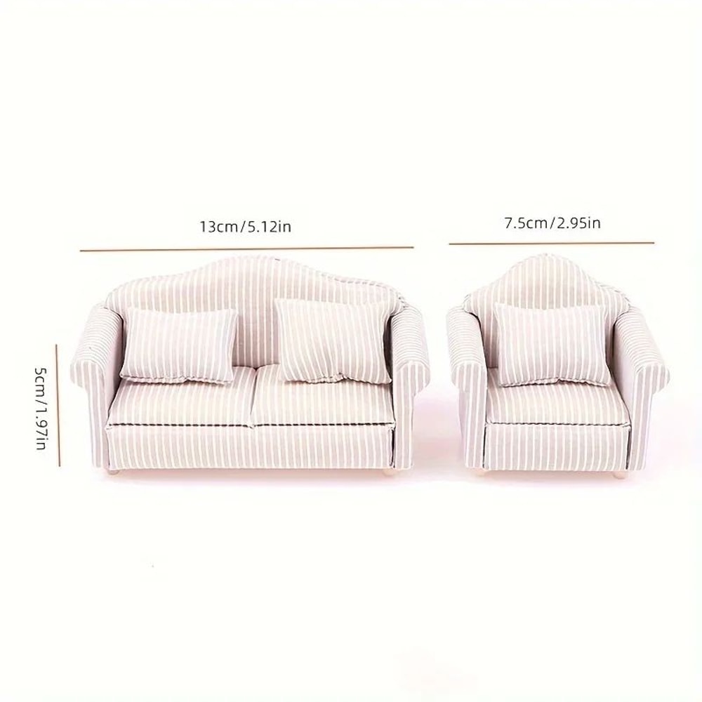 Miniature Dollhouse Sofa Set Elegant Living Room Furniture With Pillows 1
