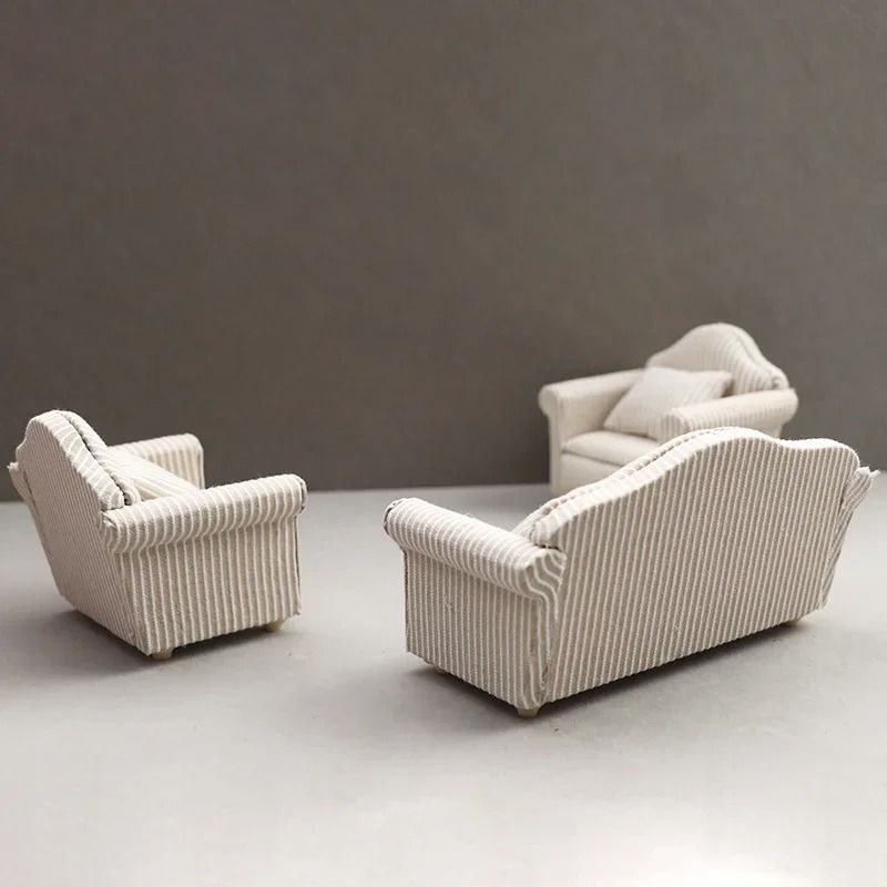 Miniature Dollhouse Sofa Set Elegant Living Room Furniture With Pillows 3