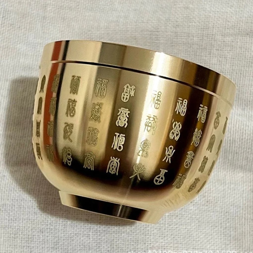 Gold Feng Shui Hundred Blessings Bowl Exquisite Copper Craftsmanship Prosperity Decor 2
