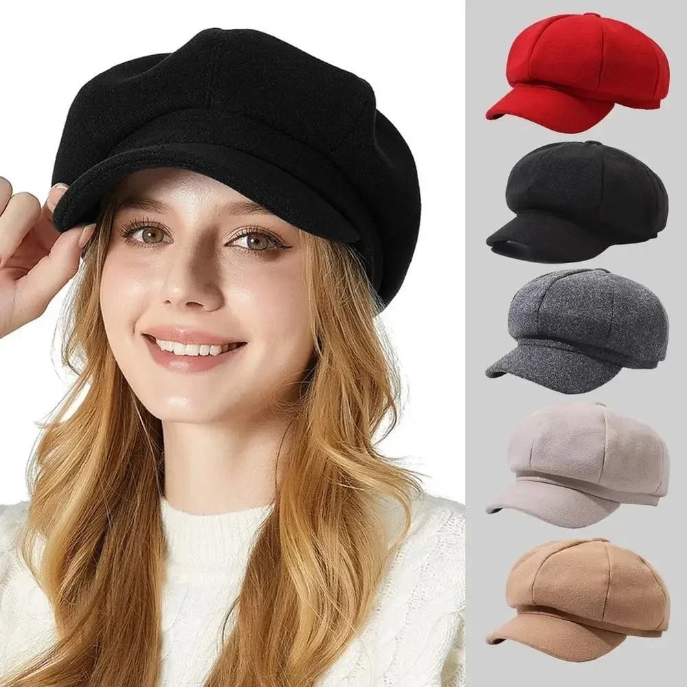 Wool Blend Octagonal Newsboy Cap Classic Autumn Winter Beret For Men And Women 0
