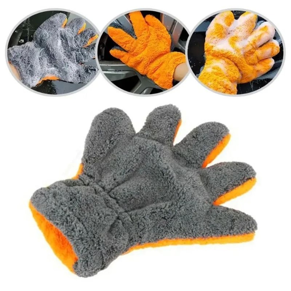 Premium DoubleSided Coral Fleece Car Cleaning Gloves ScratchFree 5Finger Wash Mitts 0