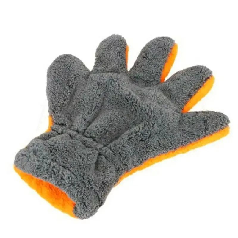 Premium DoubleSided Coral Fleece Car Cleaning Gloves ScratchFree 5Finger Wash Mitts 5