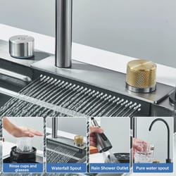 304 stainless steel waterfall kitchen sink – large single basin with integrated cup washer