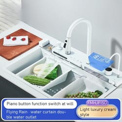 white nano stainless steel kitchen sink – double waterfall smart digital display set