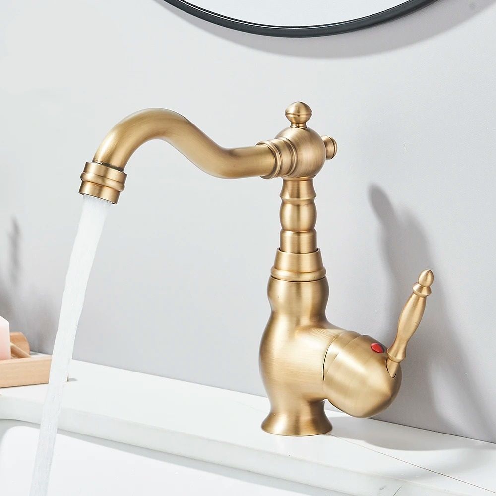 Retro Brass Antique Bronze Kitchen Faucet Deck Mounted Single Handle Mixer 8