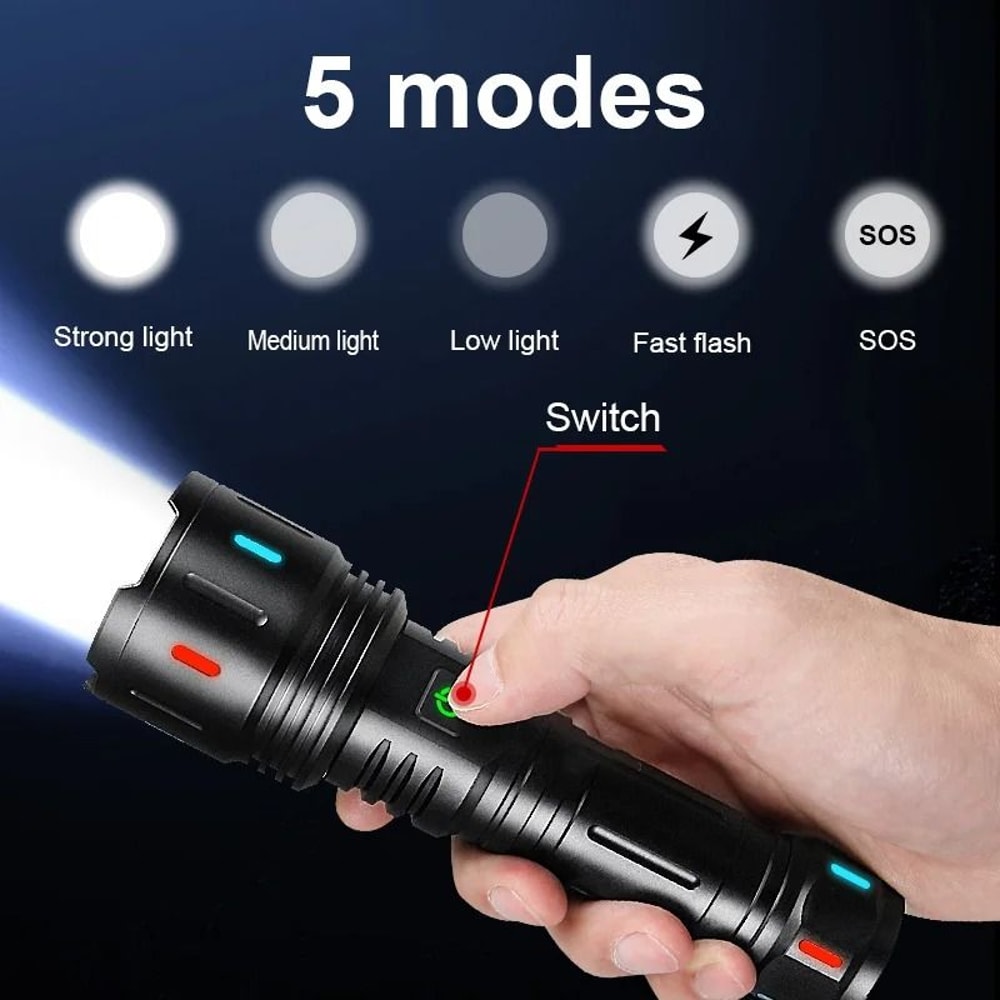 Super Bright LED Flashlight HighPower Rechargeable Zoomable Torch 4