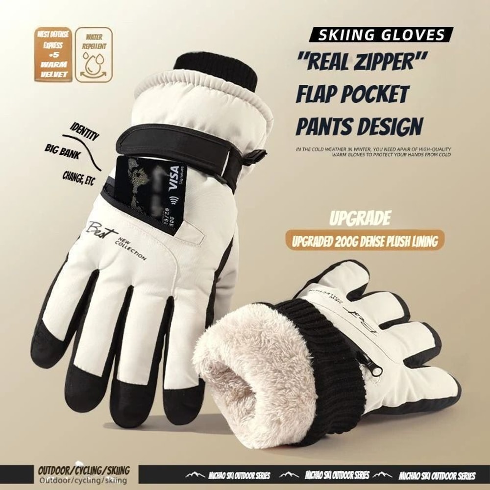 Winter Cycling Ski Gloves Waterproof Thermal Protection With Touchscreen Pocket 1