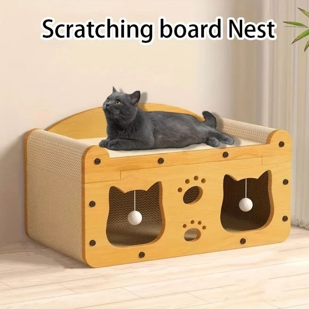 Luxury Cat Scratch Sofa With Durable Cardboard Nest And Interactive Toys 0