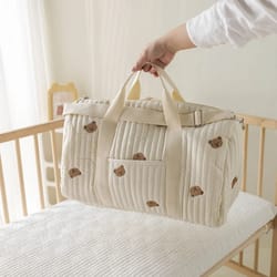 little bear embroidered multi-functional mommy bag