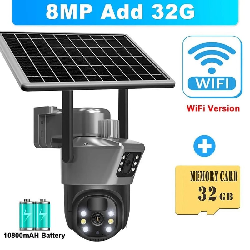 8MP 4K WiFi Dual Lens Solar Security Camera 8