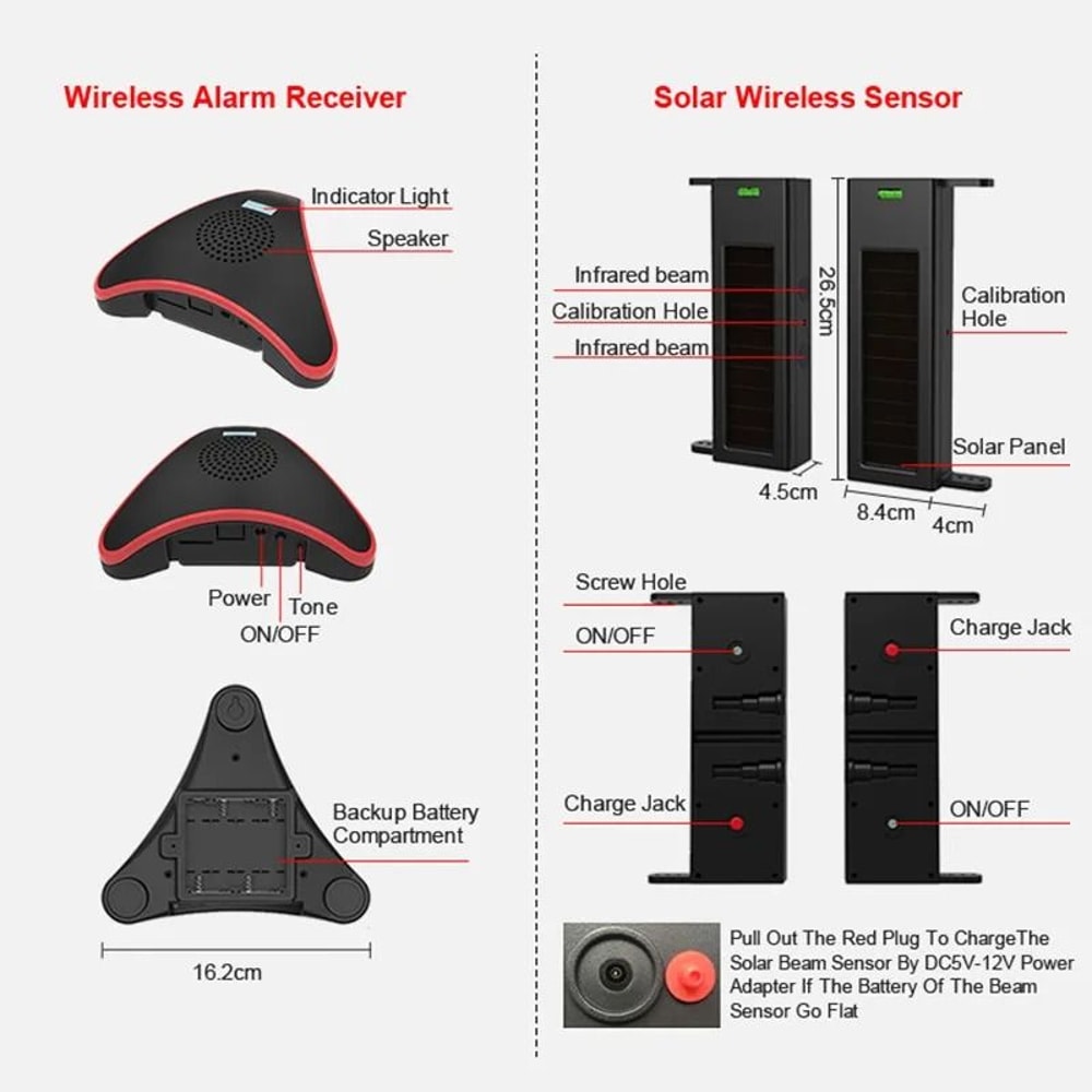 SolarPowered Infrared Beam Driveway Alarm 1300ft Wireless Perimeter Security 2