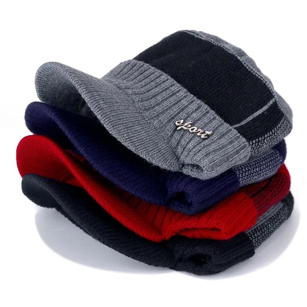 Thicken FurLined Winter Beanie With Brim Unisex Thermal Knitted Hat 3