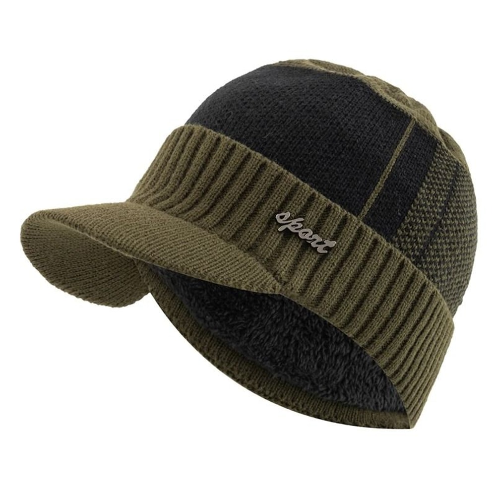 Thicken FurLined Winter Beanie With Brim Unisex Thermal Knitted Hat 12