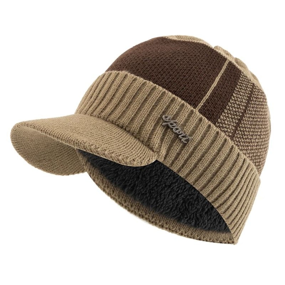 Thicken FurLined Winter Beanie With Brim Unisex Thermal Knitted Hat 13