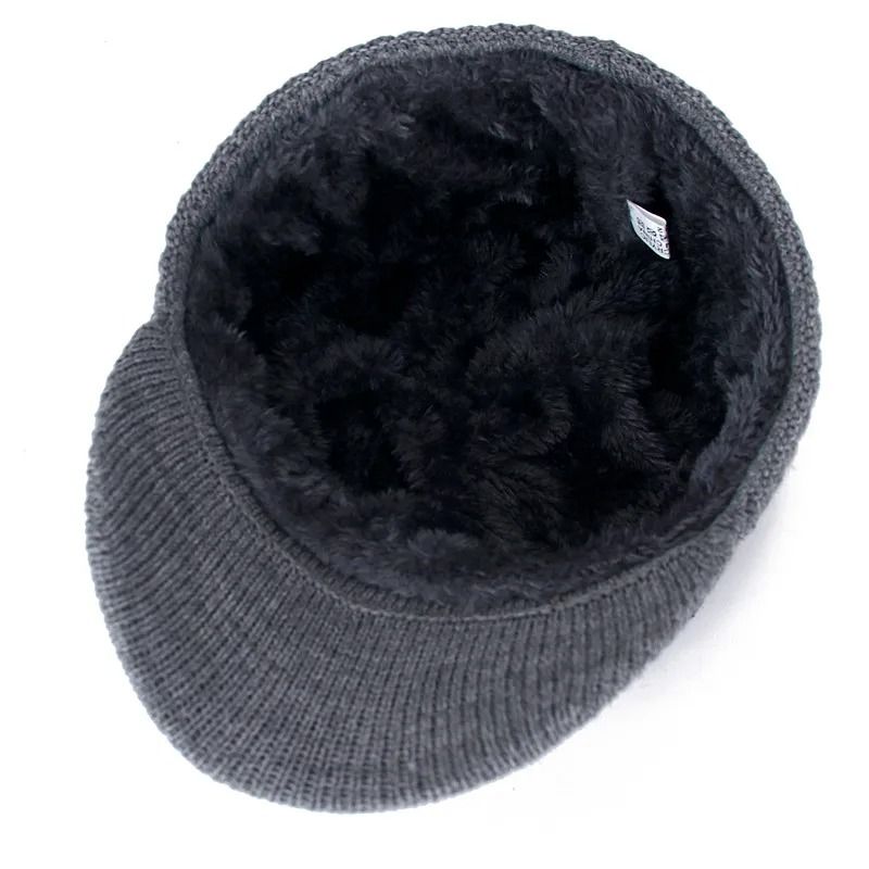 Thicken FurLined Winter Beanie With Brim Unisex Thermal Knitted Hat 6