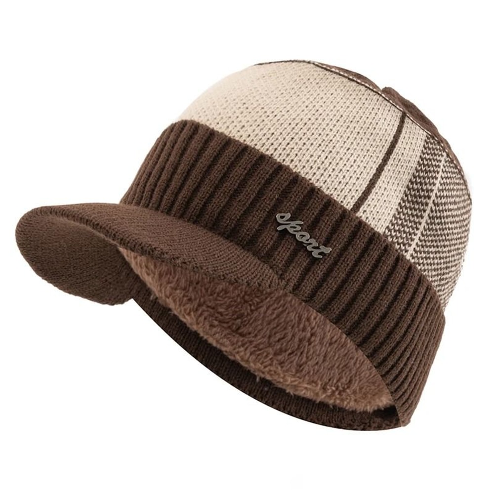 Thicken FurLined Winter Beanie With Brim Unisex Thermal Knitted Hat 7