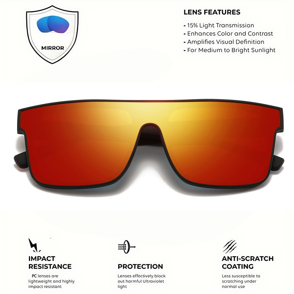 Square HighPerformance Sports Sunglasses UV400 Protective OnePiece Shield 3