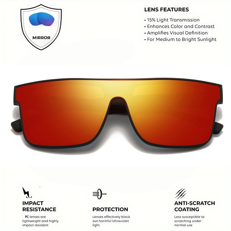 Square HighPerformance Sports Sunglasses UV400 Protective OnePiece Shield 3