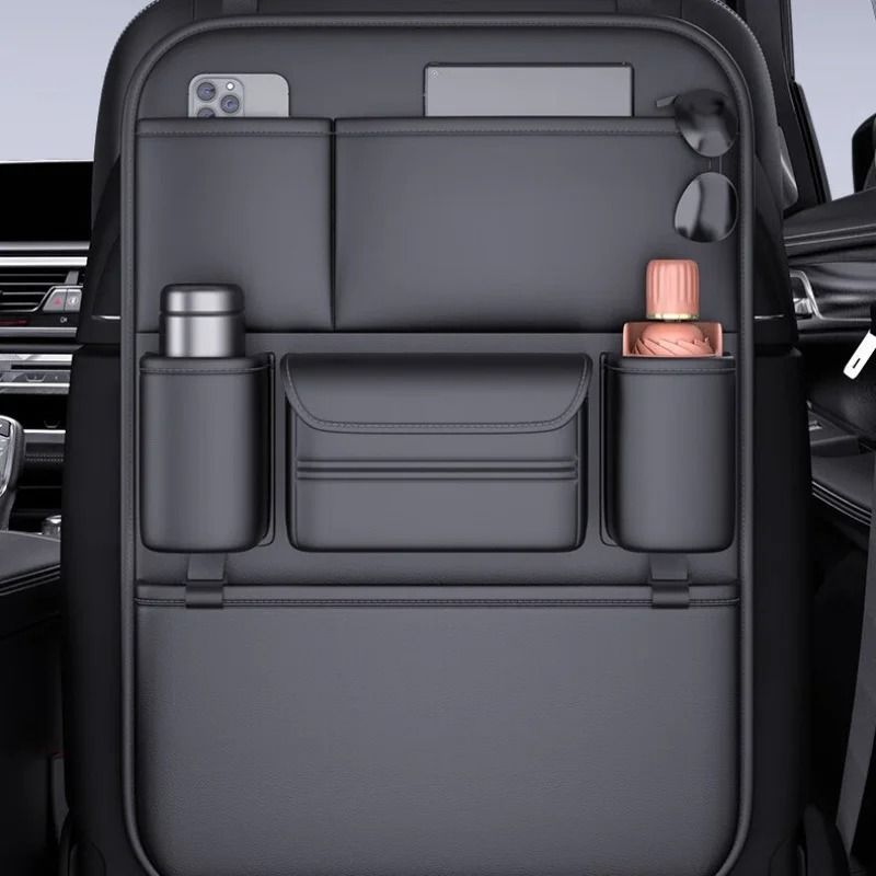 Luxury Faux Leather Seat Back Organizer Large Capacity MultiPocket Vehicle Storage 1