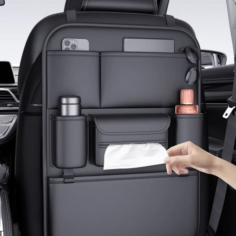 Luxury Faux Leather Seat Back Organizer Large Capacity MultiPocket Vehicle Storage 2