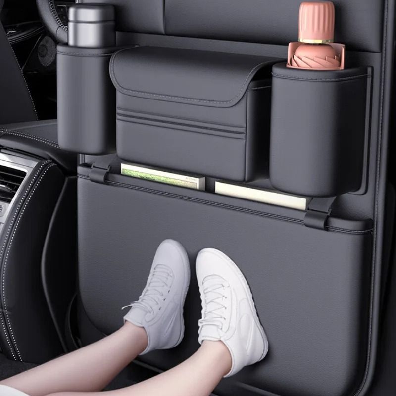 Luxury Faux Leather Seat Back Organizer Large Capacity MultiPocket Vehicle Storage 3