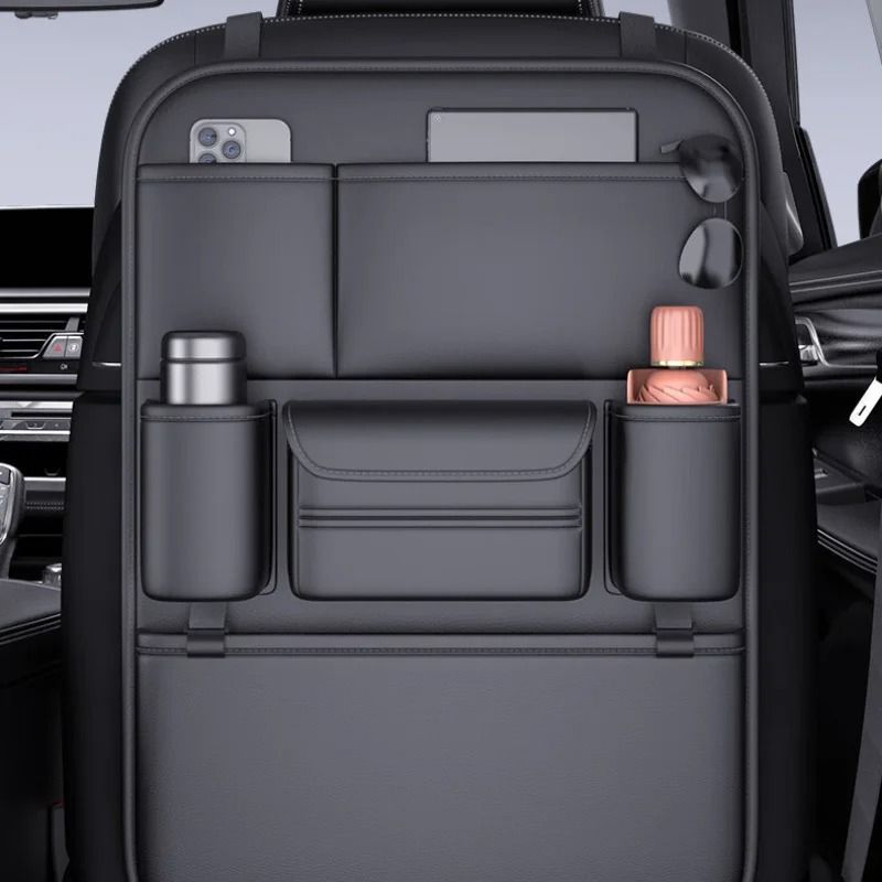 Luxury Faux Leather Seat Back Organizer Large Capacity MultiPocket Vehicle Storage 4