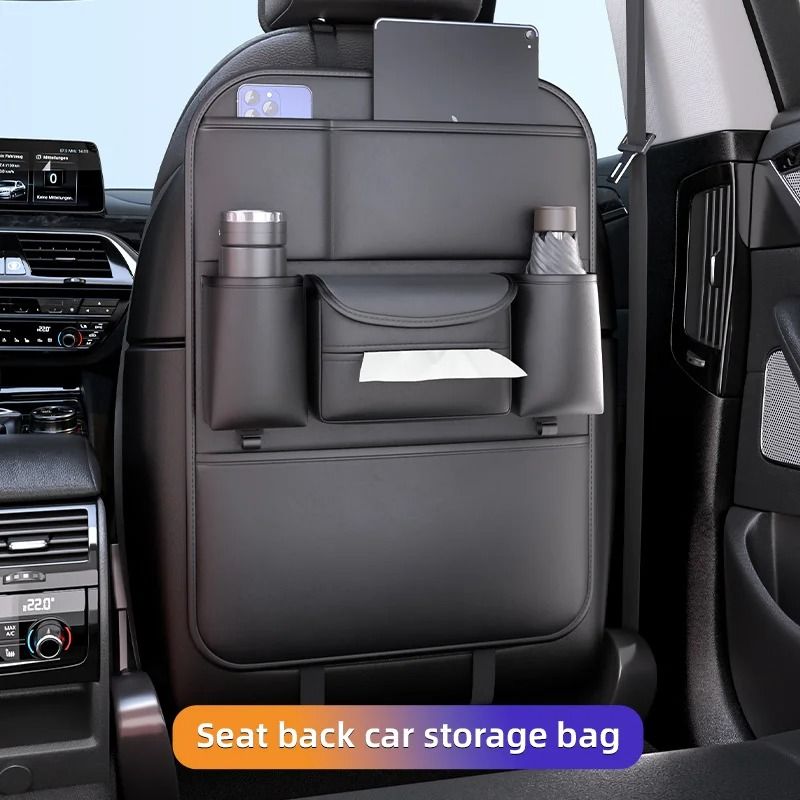 Luxury Faux Leather Seat Back Organizer Large Capacity MultiPocket Vehicle Storage 7