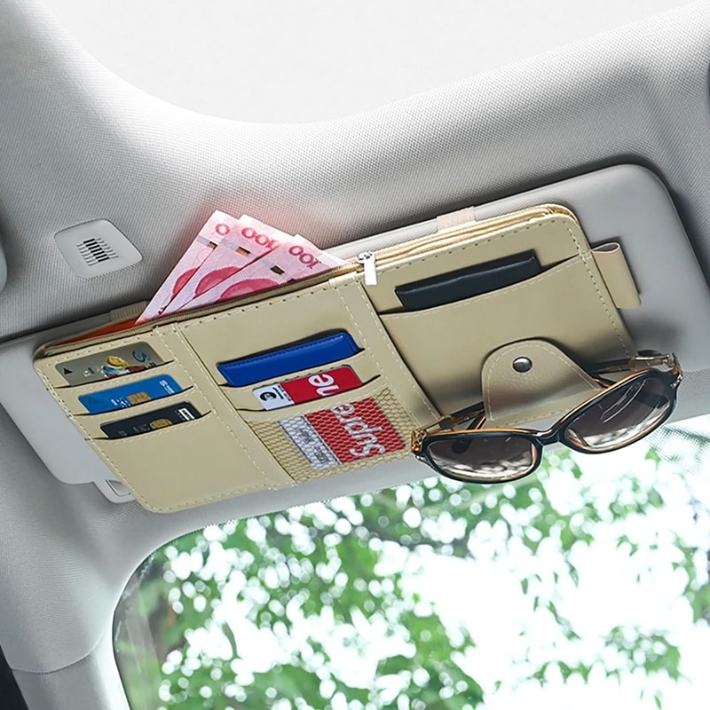Universal Leatherette Sun Visor Organizer MultiFunction Travel Storage Hub 10