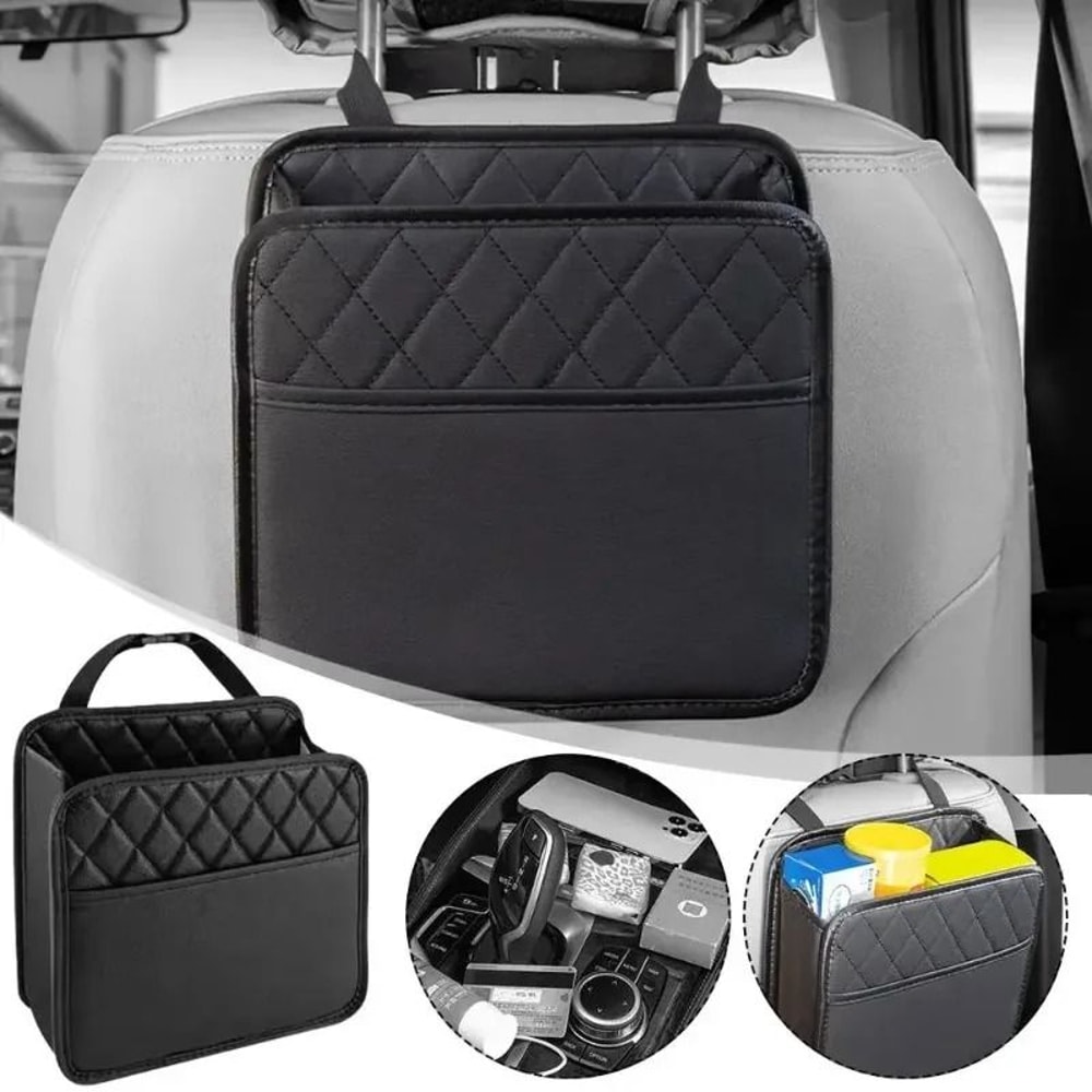 Luxury Quilted Leather Seat Back Organizer MultiFunctional Folding Storage Hub 1