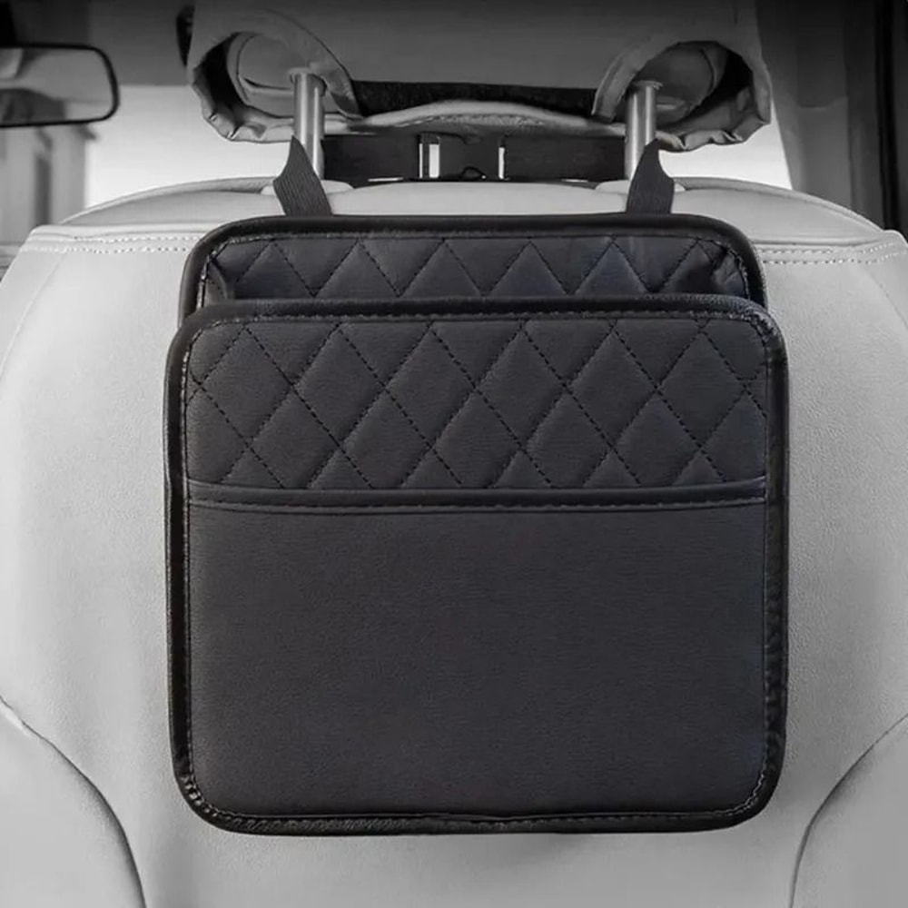 Luxury Quilted Leather Seat Back Organizer MultiFunctional Folding Storage Hub 2