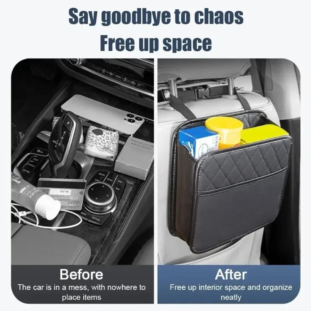 Luxury Quilted Leather Seat Back Organizer MultiFunctional Folding Storage Hub 3