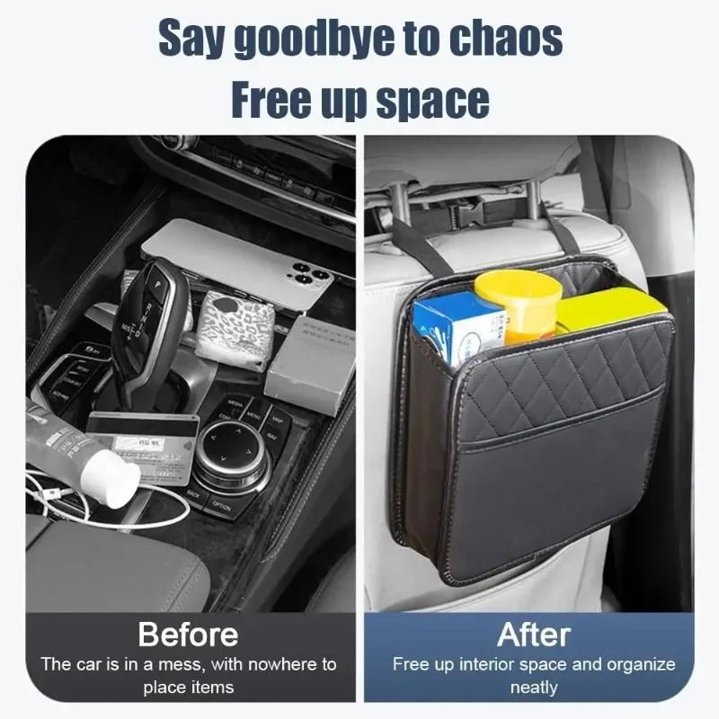 Luxury Quilted Leather Seat Back Organizer MultiFunctional Folding Storage Hub 3