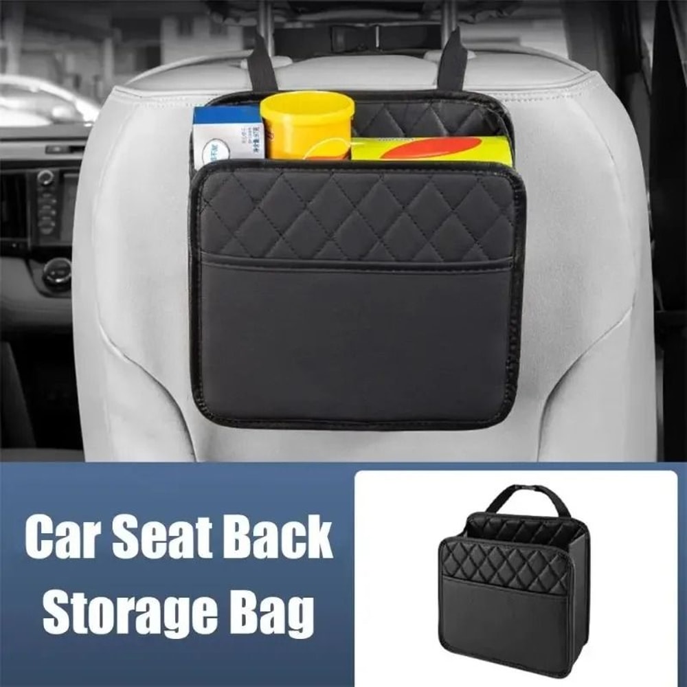 Luxury Quilted Leather Seat Back Organizer MultiFunctional Folding Storage Hub 4