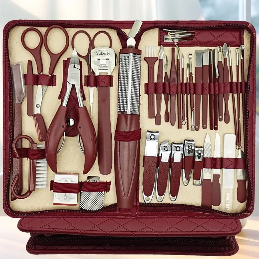 Stainless Steel Manicure Grooming Kit 1042 Piece Set In Premium Zippered Leather Case 0