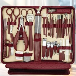 stainless steel manicure & grooming kit – 10/42 piece set in premium zippered leather case