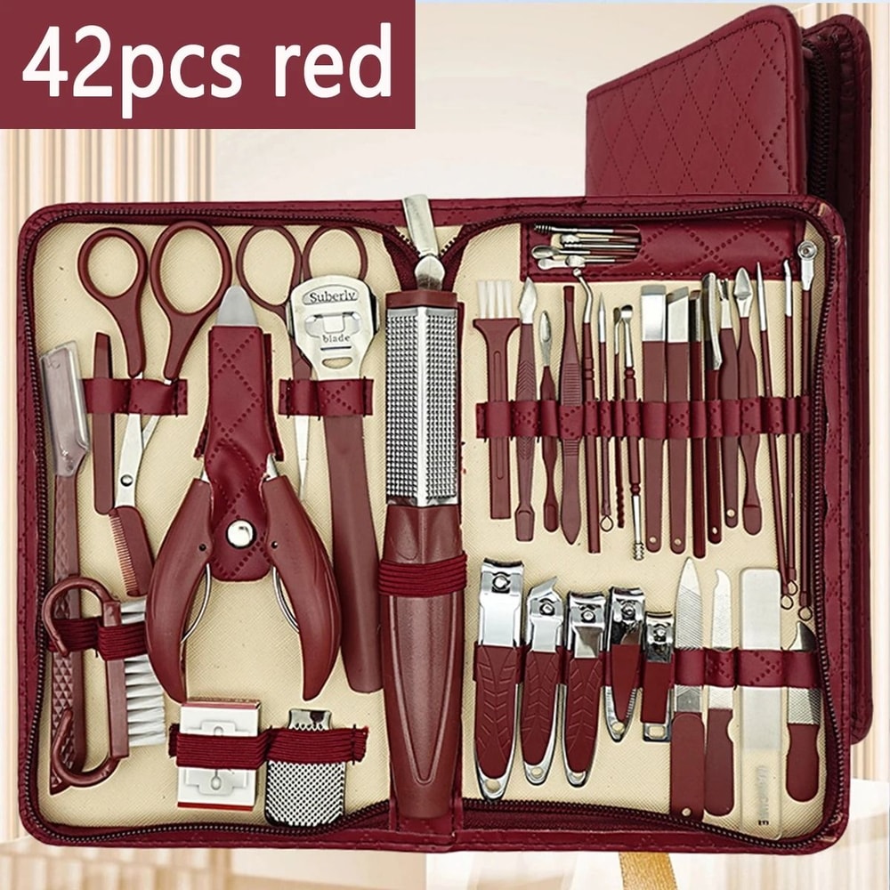 Stainless Steel Manicure Grooming Kit 1042 Piece Set In Premium Zippered Leather Case 9