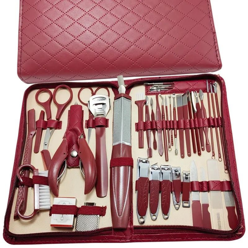 Stainless Steel Manicure Grooming Kit 1042 Piece Set In Premium Zippered Leather Case 1