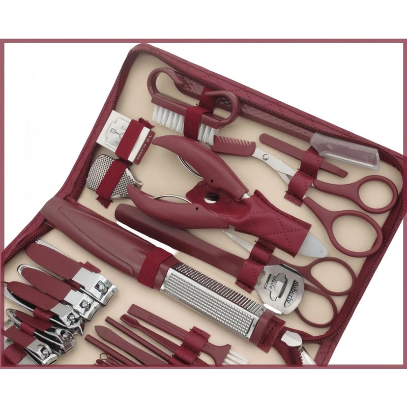 Stainless Steel Manicure Grooming Kit 1042 Piece Set In Premium Zippered Leather Case 2