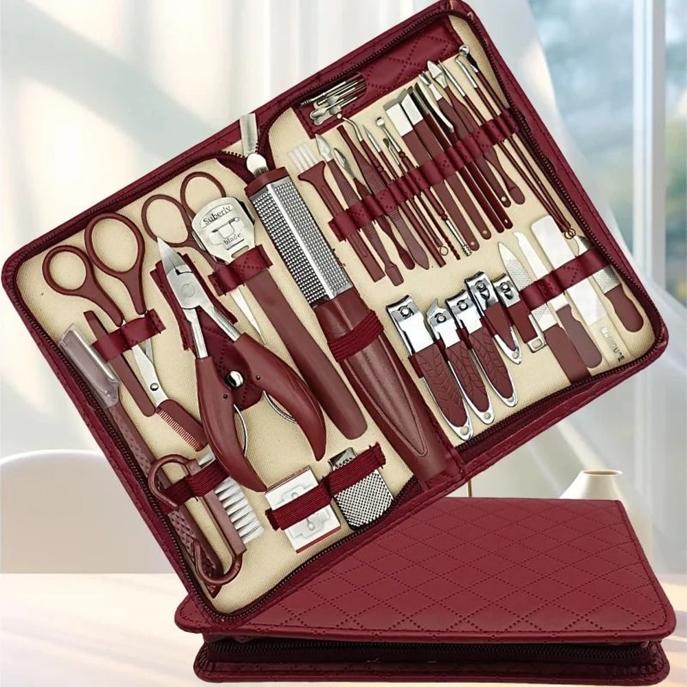 Stainless Steel Manicure Grooming Kit 1042 Piece Set In Premium Zippered Leather Case 3