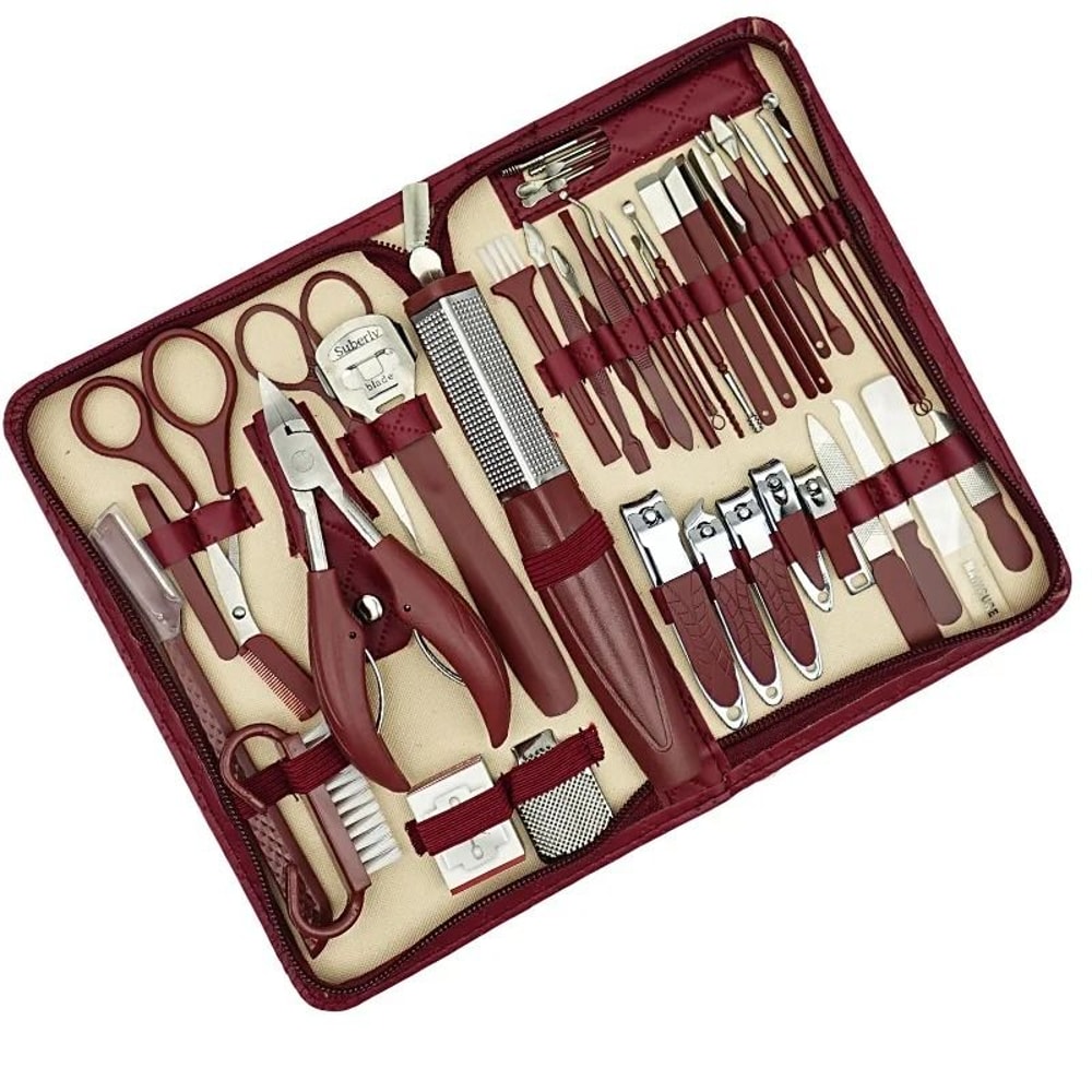 Stainless Steel Manicure Grooming Kit 1042 Piece Set In Premium Zippered Leather Case 4