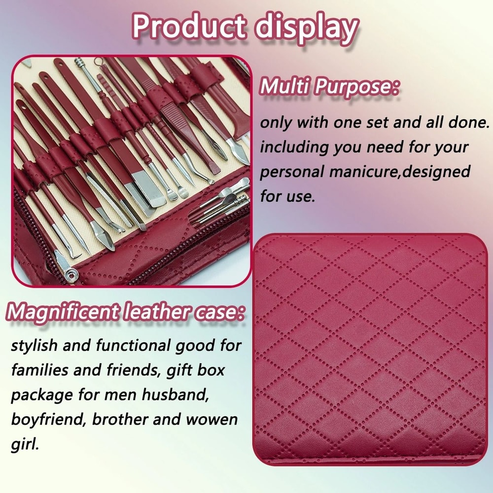 Stainless Steel Manicure Grooming Kit 1042 Piece Set In Premium Zippered Leather Case 5