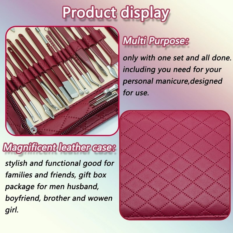 Stainless Steel Manicure Grooming Kit 1042 Piece Set In Premium Zippered Leather Case 5