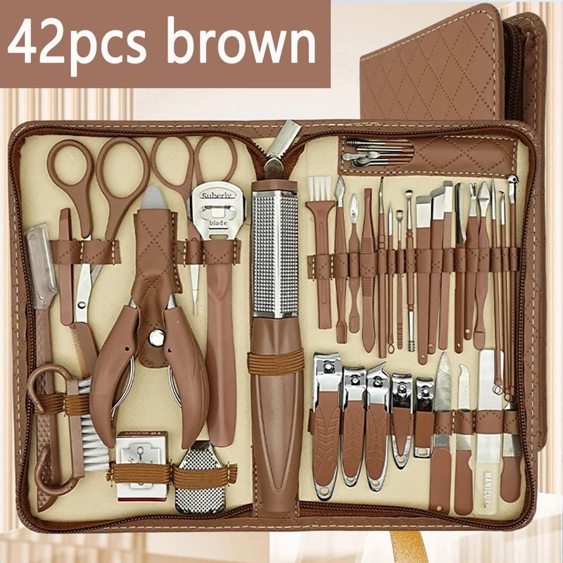 Stainless Steel Manicure Grooming Kit 1042 Piece Set In Premium Zippered Leather Case 8