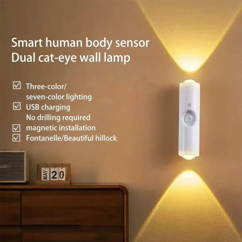 Smart Motion Sensor LED Night Light USB Rechargeable 3ColorRGB UnderCabinet Lighting 5