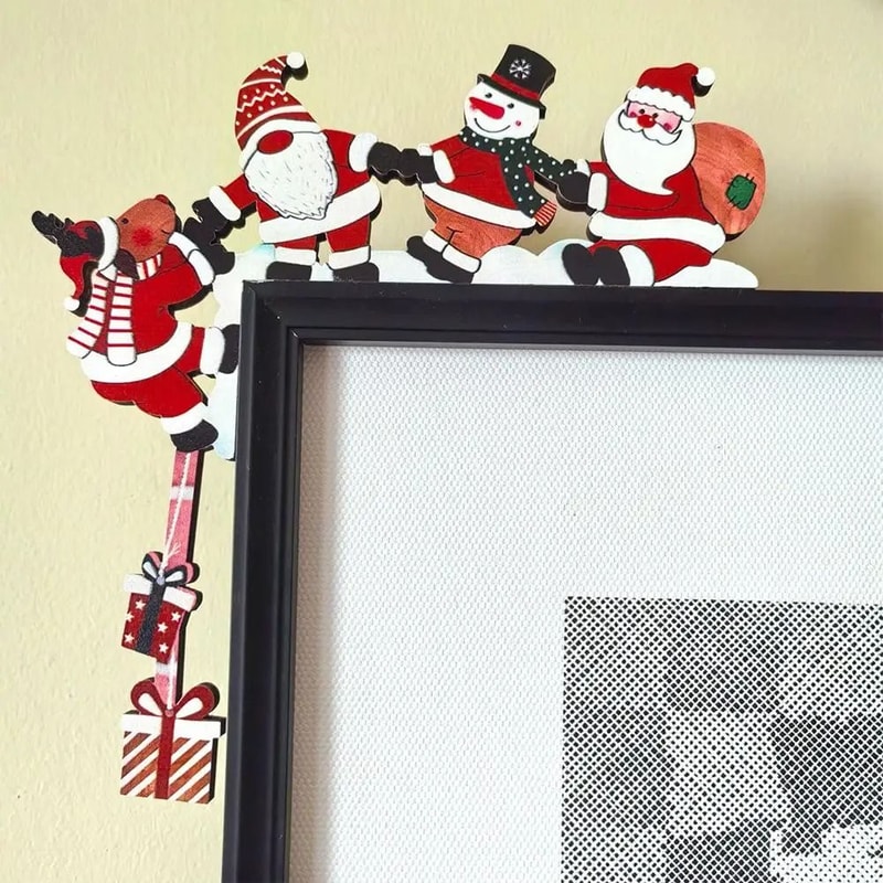 Festive Wooden Christmas Door Corner Decor Santa Snowman Reindeer Frame Ornament 0